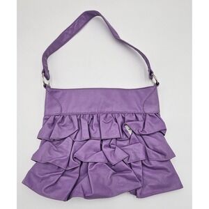 Vintage Chateau Ladies Purple Purse w/Ruffle Front Inner Zip Pocket Snap Closure
